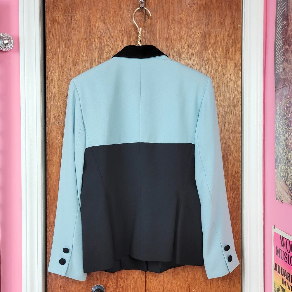 Vintage 90s Baby Blue & Black Colorblock Blazer Jacket - Picture 6 of 8